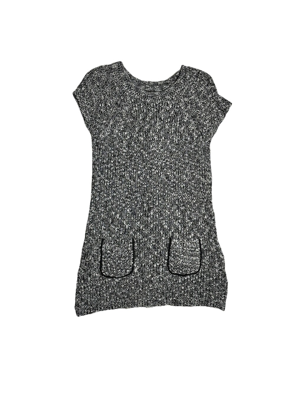 Fever XL Knit Sweater Dress Grey Black White Tweed Confetti Short Sleeve Pockets